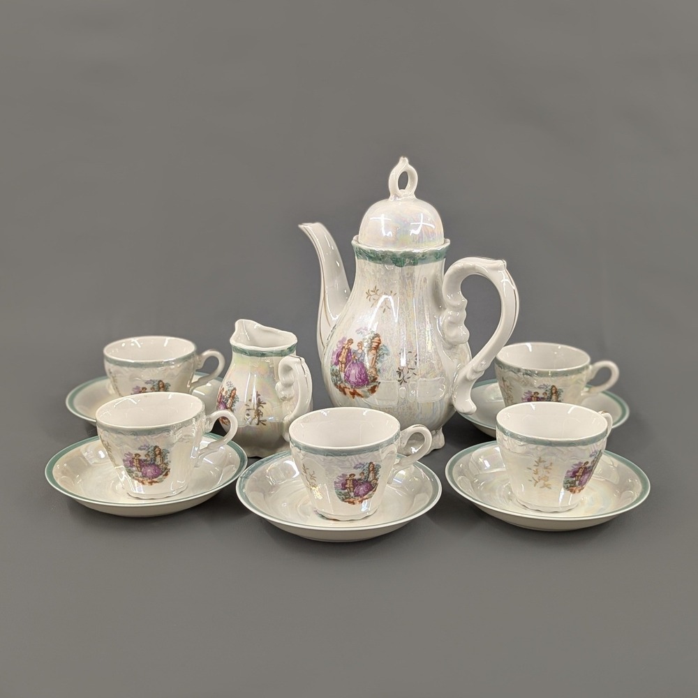 Vintage Lusterware Musical Teapot Tea Set Fragonard Courting Couple 12pc